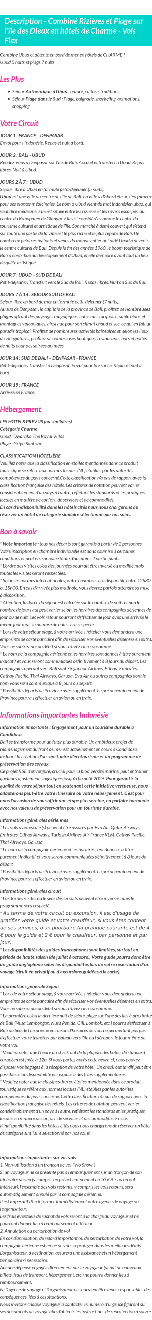 Détails du séjour