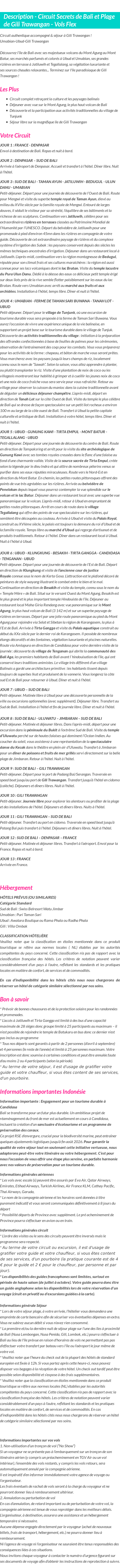 Détails du séjour
