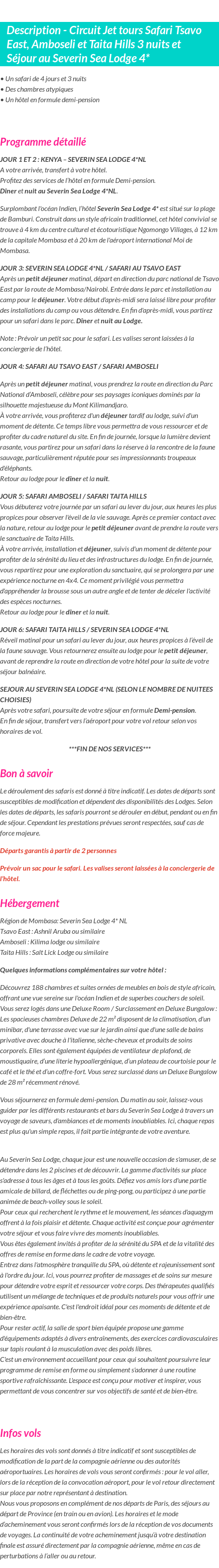 Détails du séjour