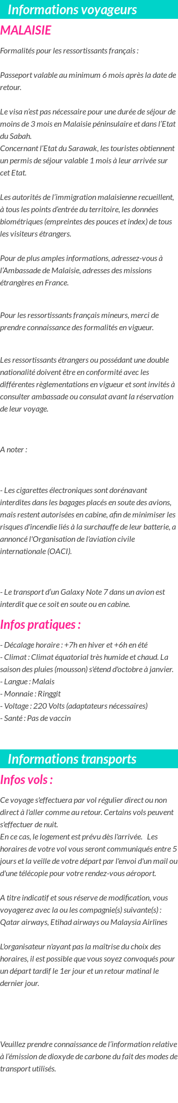 Formalités et infos voyageurs