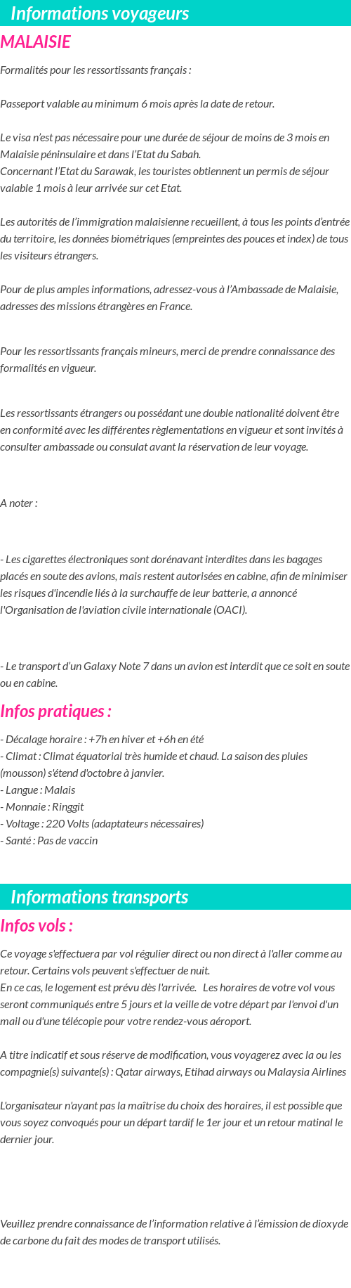 Formalités et infos voyageurs