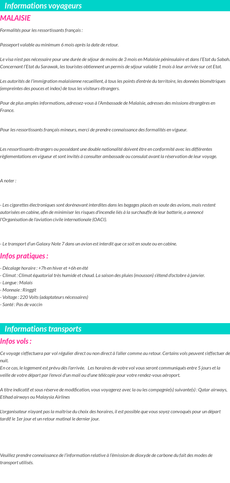 Formalités et infos voyageurs