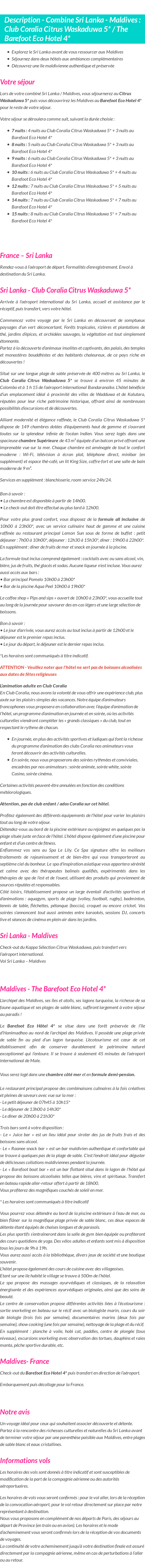 Détails du séjour