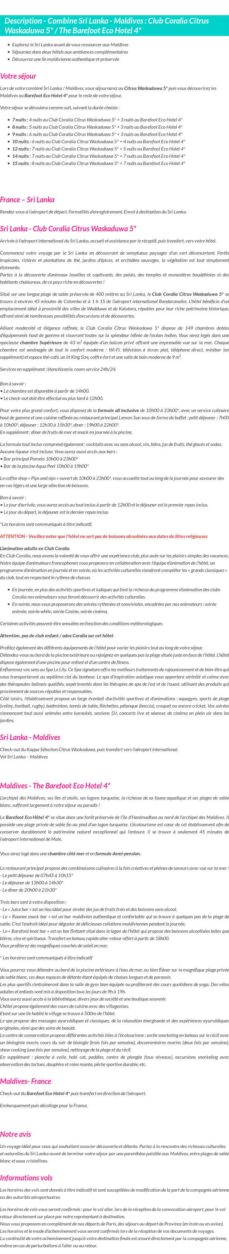 Détails du séjour