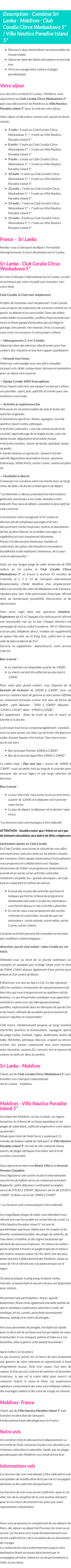 Détails du séjour