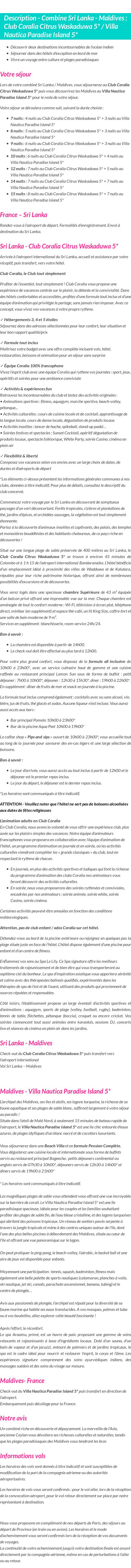 Détails du séjour