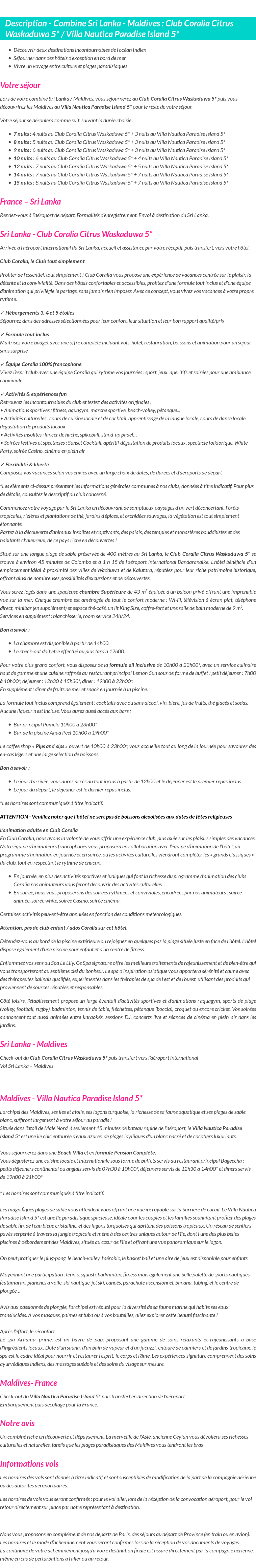 Détails du séjour