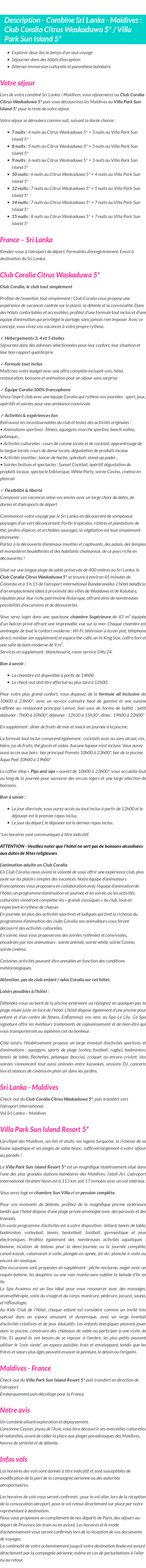 Détails du séjour