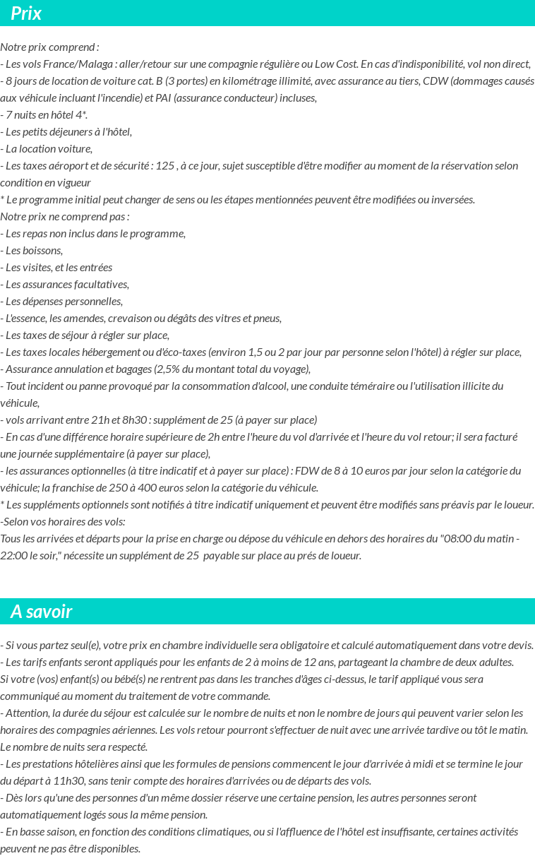 Conditions tarifaires