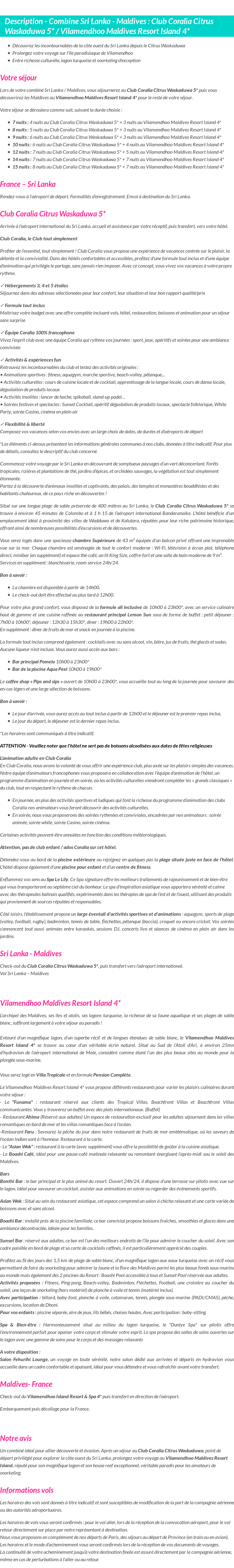 Détails du séjour