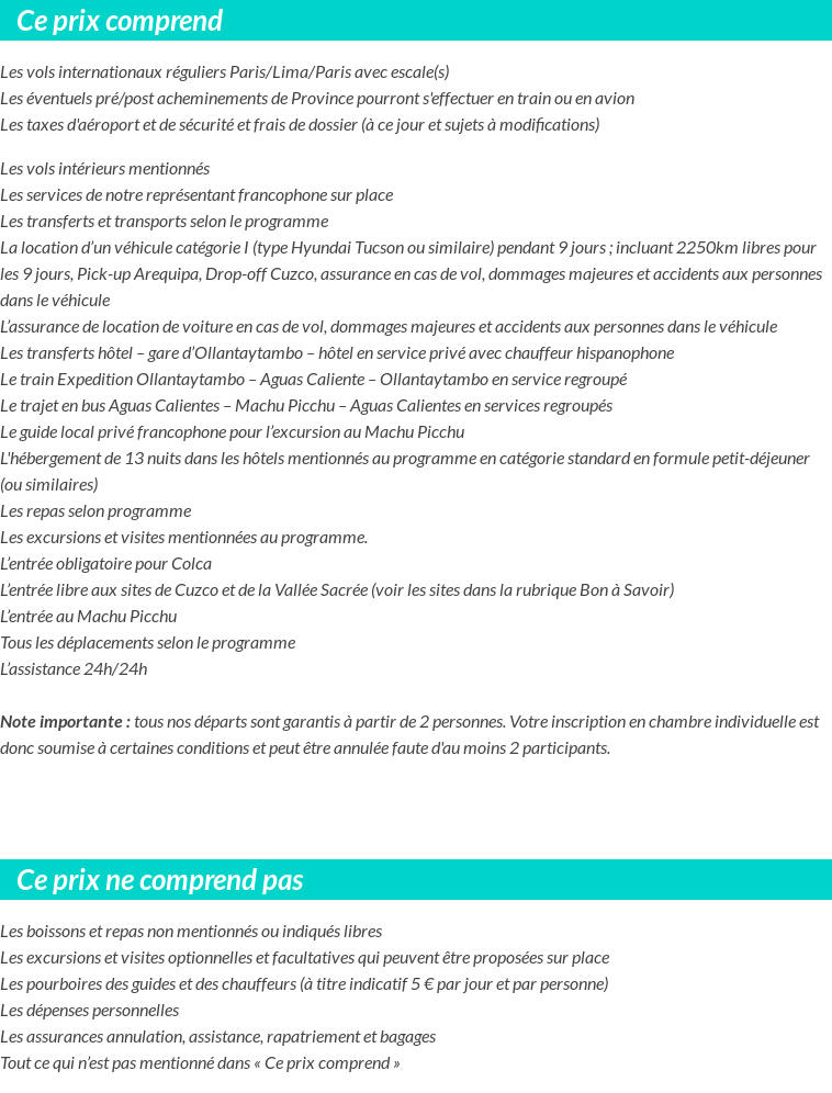 Conditions tarifaires