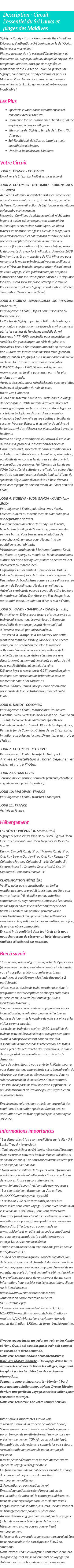 Détails du séjour