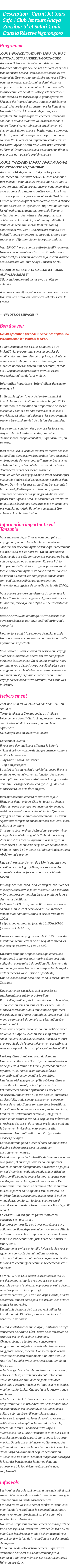 Détails du séjour