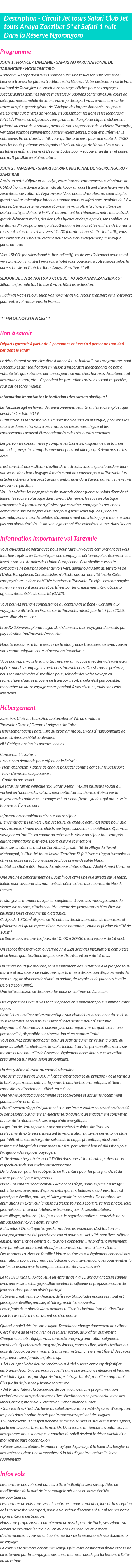 Détails du séjour