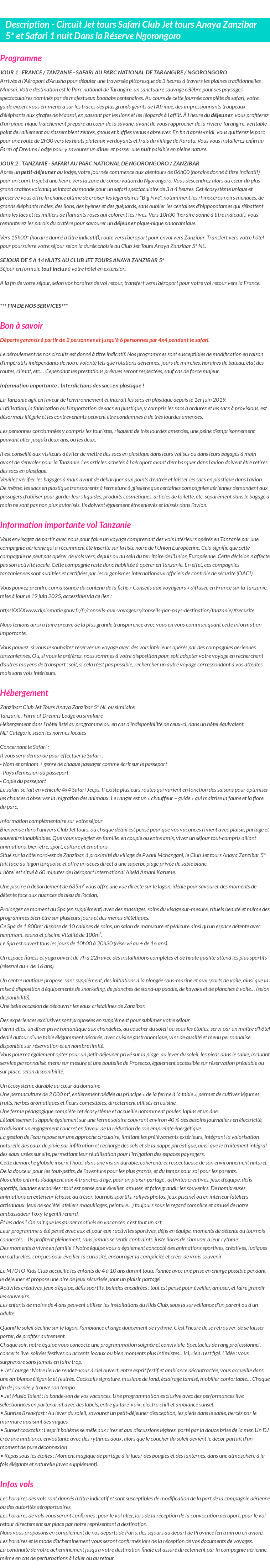 Détails du séjour