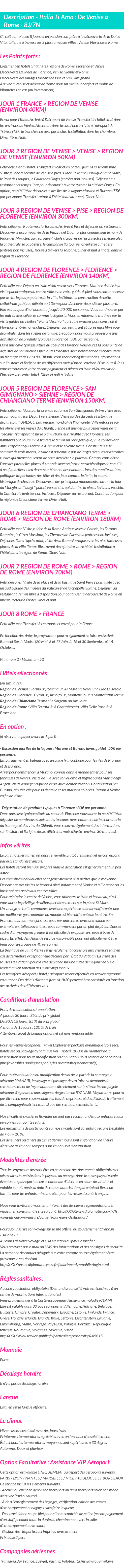 Détails du séjour