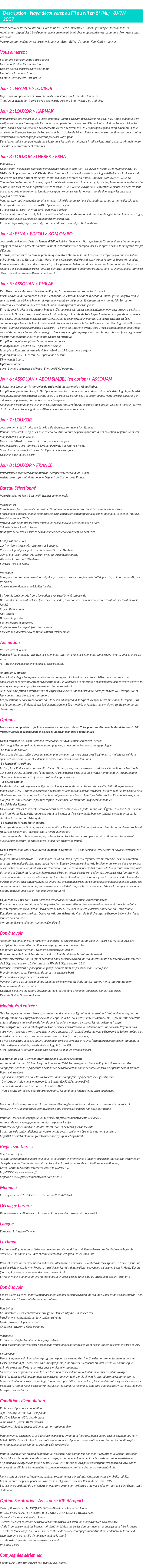 Détails du séjour