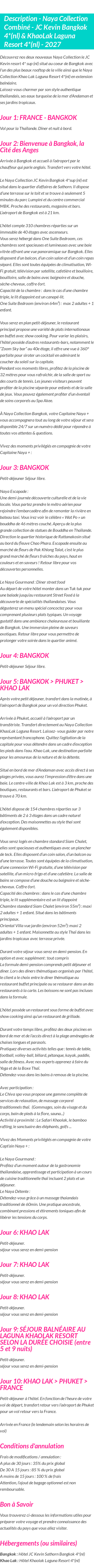 Détails du séjour