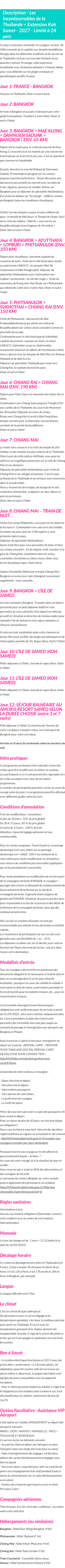 Détails du séjour