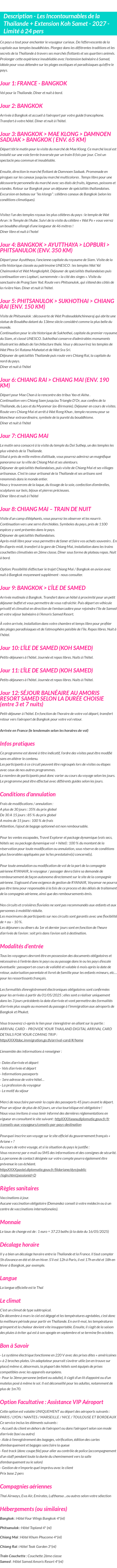 Détails du séjour
