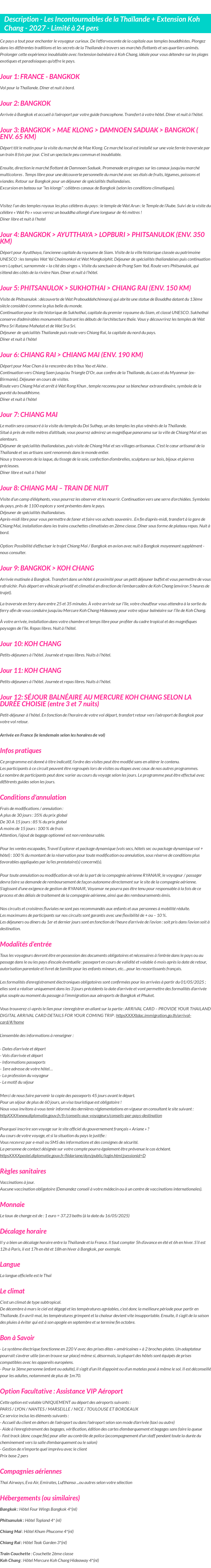 Détails du séjour