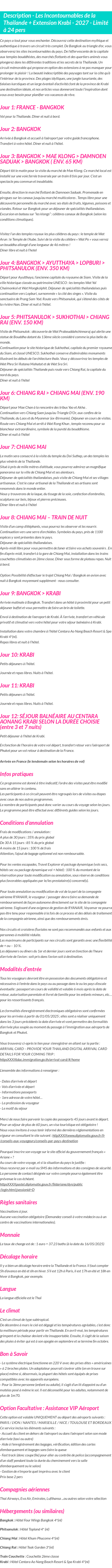 Détails du séjour