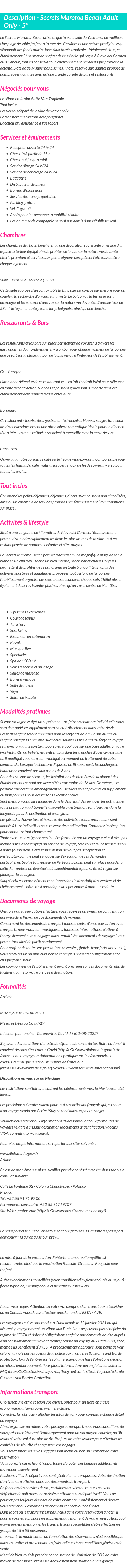 Détails du séjour