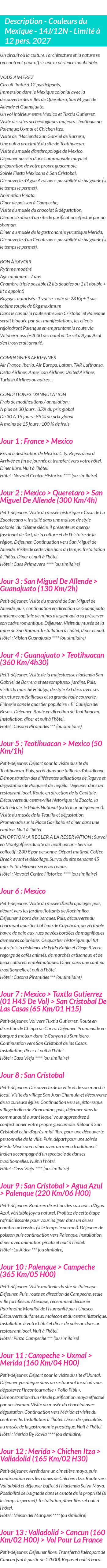Détails du séjour