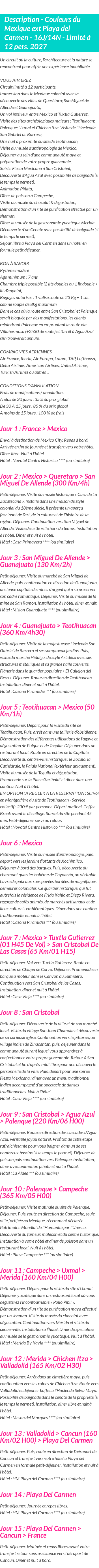 Détails du séjour