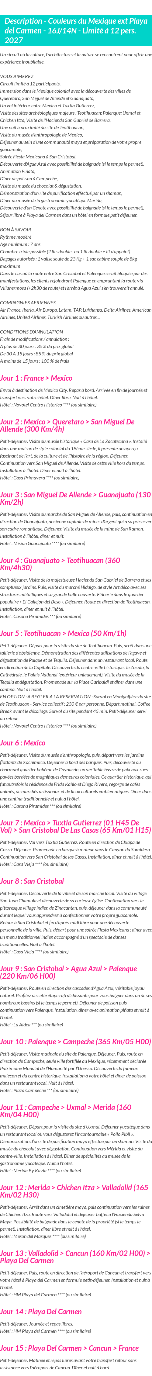 Détails du séjour