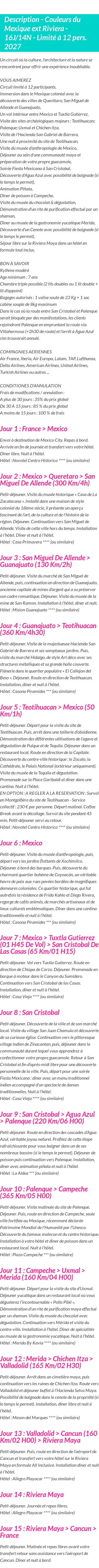Détails du séjour