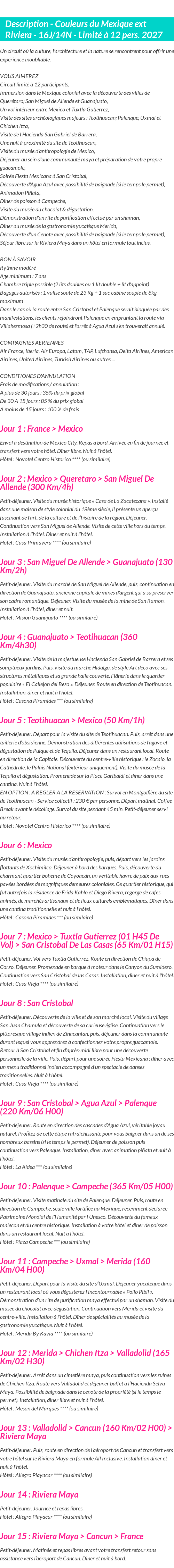 Détails du séjour