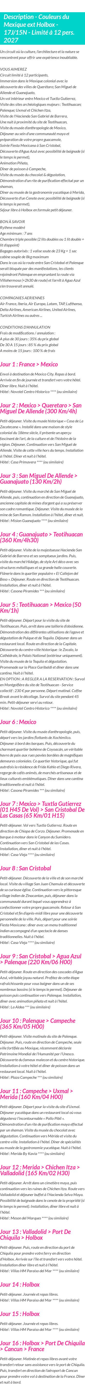 Détails du séjour