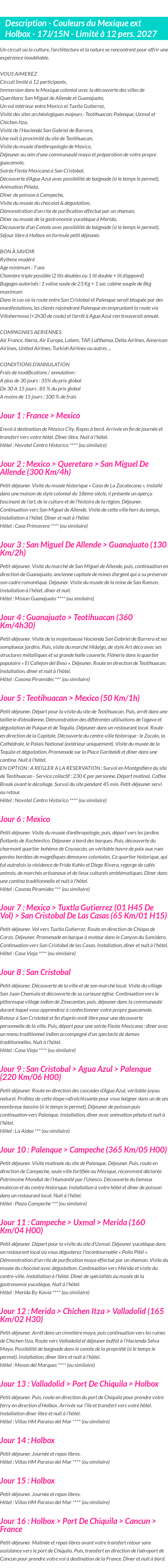 Détails du séjour