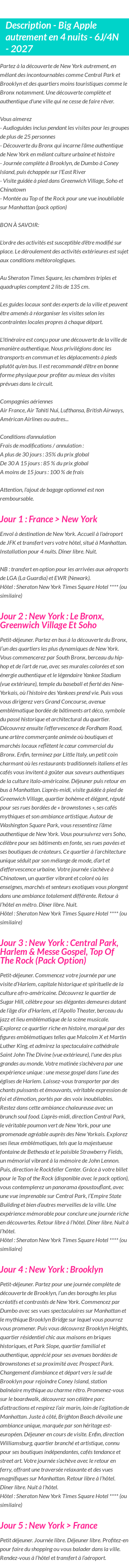 Détails du séjour