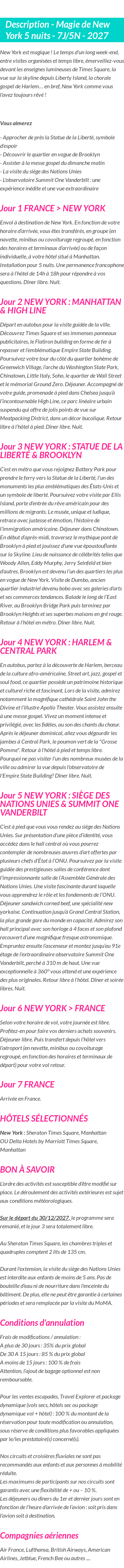 Détails du séjour