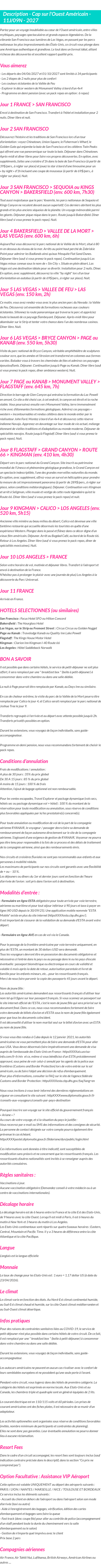 Détails du séjour