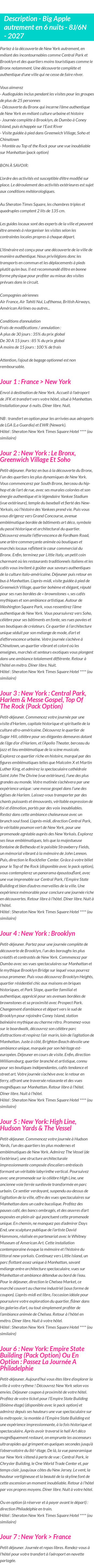 Détails du séjour