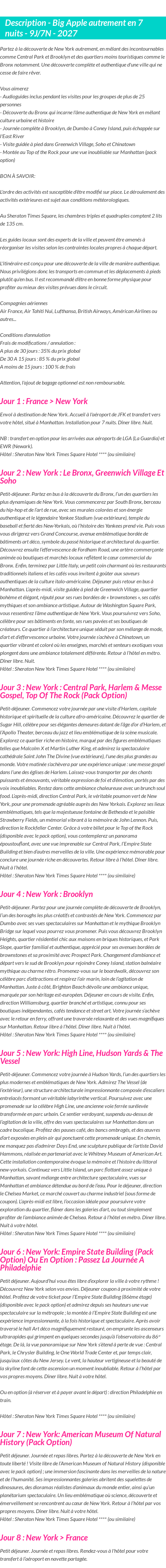 Détails du séjour