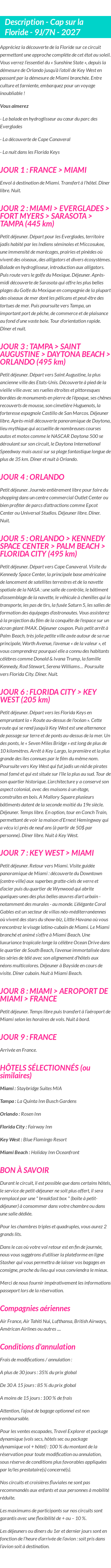 Détails du séjour