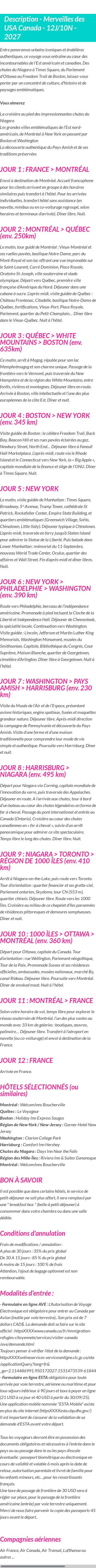 Détails du séjour