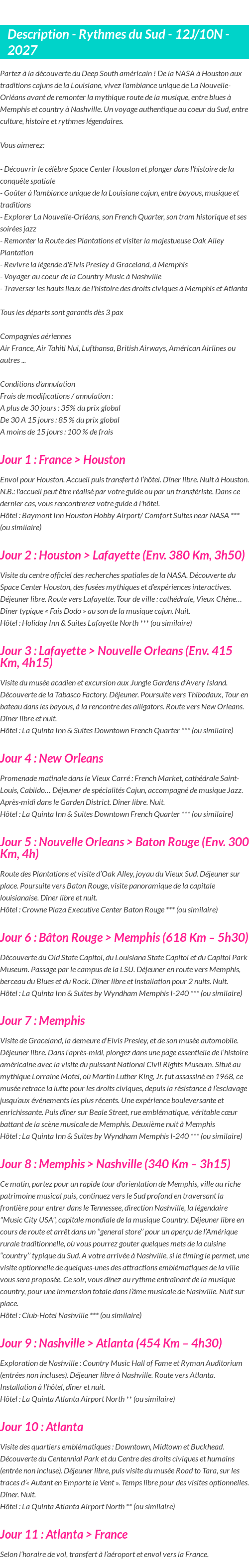 Détails du séjour