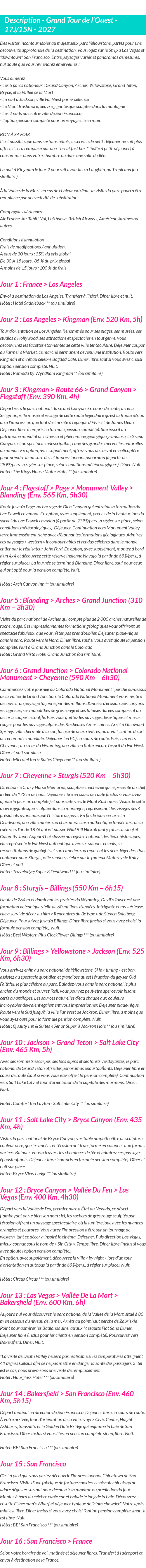Détails du séjour