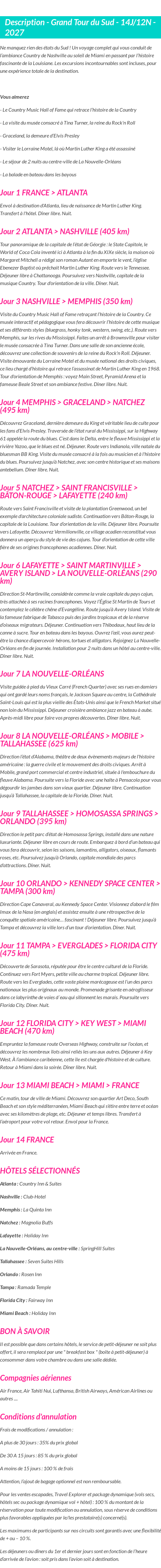 Détails du séjour