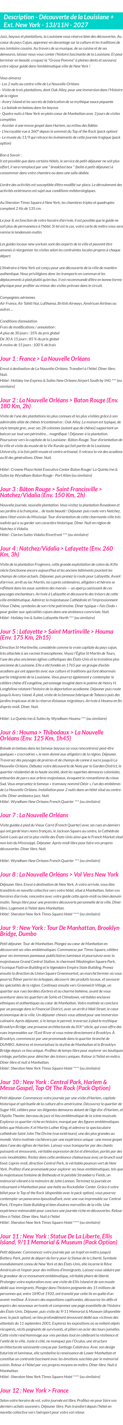 Détails du séjour