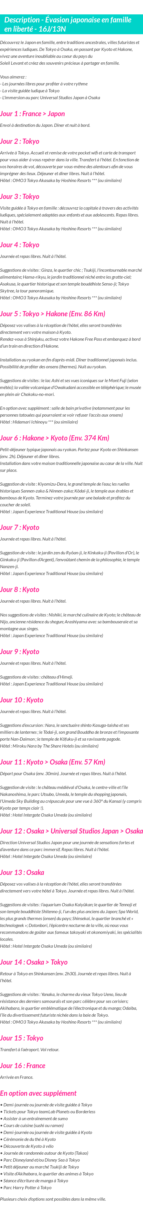 Détails du séjour