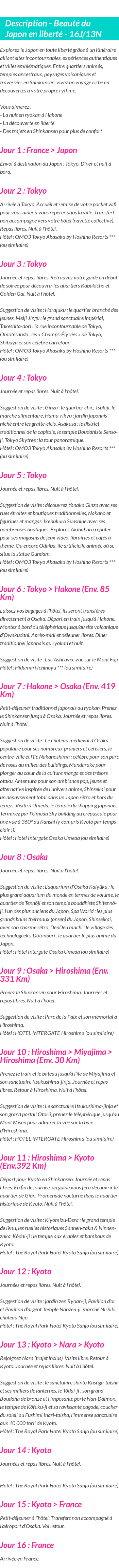 Détails du séjour