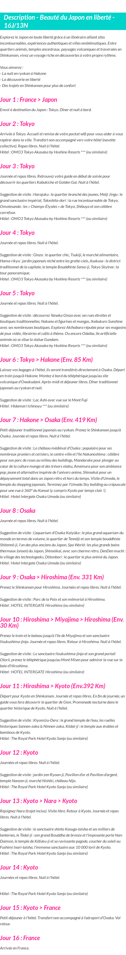 Détails du séjour