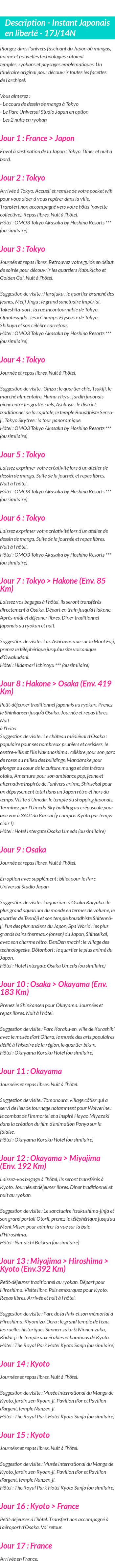 Détails du séjour