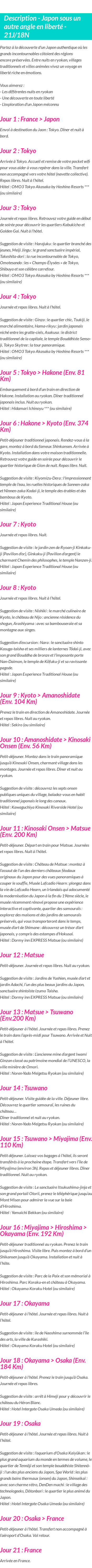 Détails du séjour